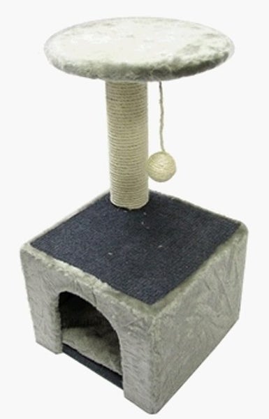 Tigga Cat Scratch Box & Platform 60cm Grey Fur & Rope with Ball Carousel 1