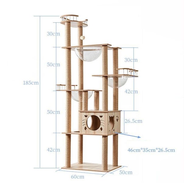 185cm Modern Multi-Level Large Real Solid Wood Cat Tree, Luxury Wooden Cat Tower Carousel 3