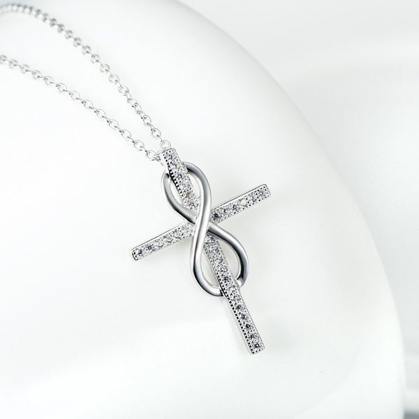 925 Sterling Silver CZ Infinity Cross Necklace | 45cm | Gift Boxed Carousel 2