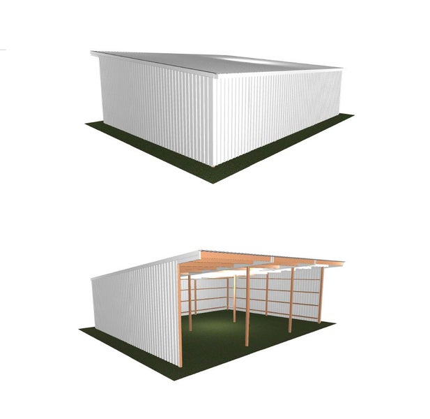 Consent Free Pole Shed Open Fronted Lean To 9.0 x 12.0 with Overhang Carousel 1
