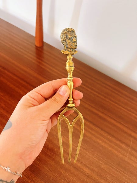 Vintage Maori Warrior ‘KIA ORA’ Solid Brass Toasting Fork Carousel 1