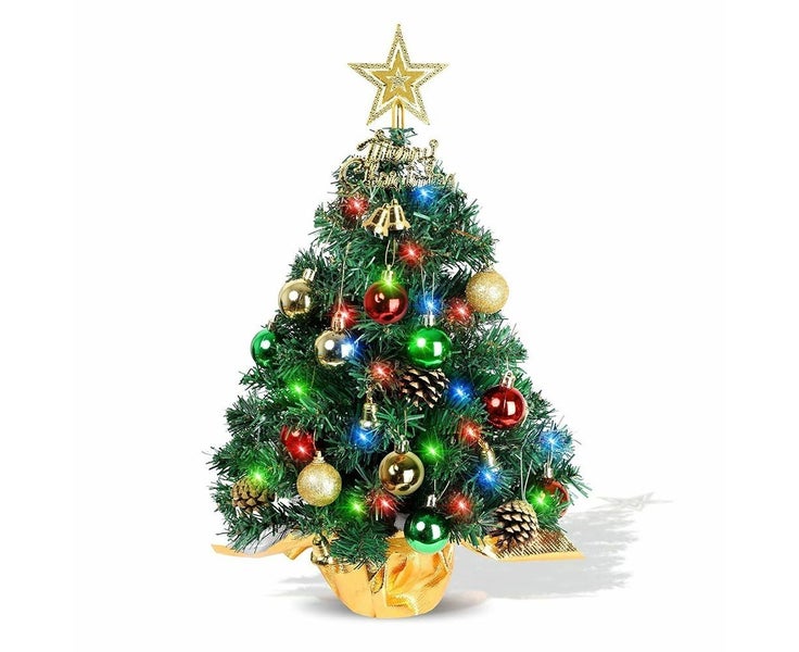 Tabletop Christmas Tree 22 Inch Mini Artificial Christmas Tree with 30 LED Carousel 1