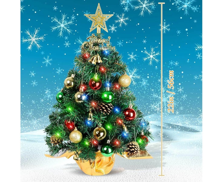 Tabletop Christmas Tree 22 Inch Mini Artificial Christmas Tree with 30 LED Carousel 2