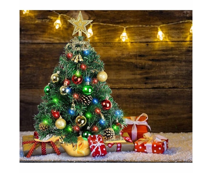 Tabletop Christmas Tree 22 Inch Mini Artificial Christmas Tree with 30 LED Carousel 6