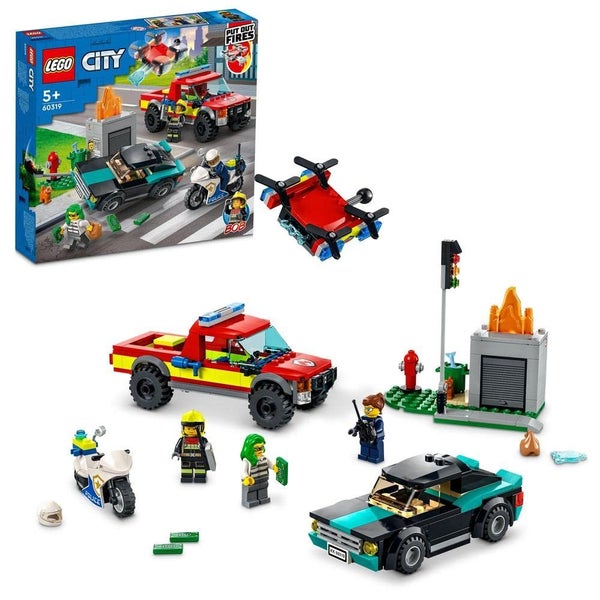 LEGO 60319 City Fire Rescue and Police Chase with Truck, Car & Motorcycle, Toy f Carousel 1