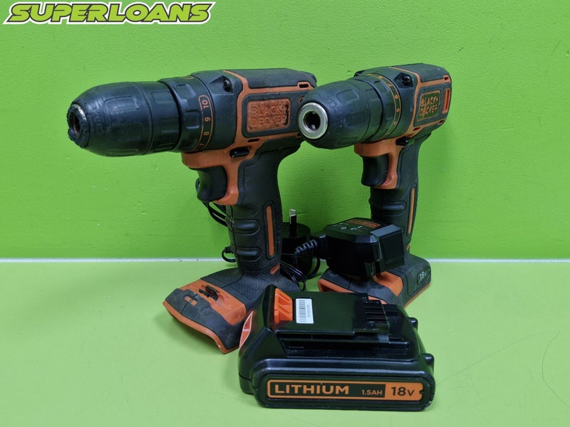 ** 2 X BLACK & DECKER HAMMER DRILL + 1.5AH BATTERY + FAST BATTERY CHARGER ** Carousel 1