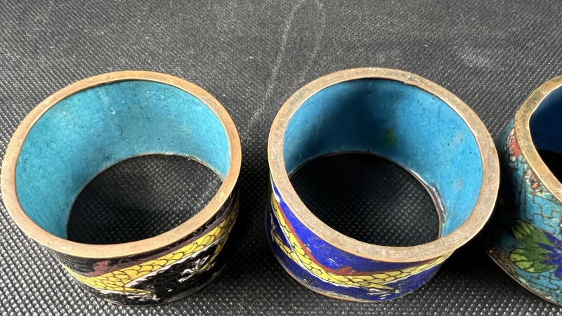Antique Set of Three Chinese Cloisonné Napkin Rings - Lot Q976 Carousel 8