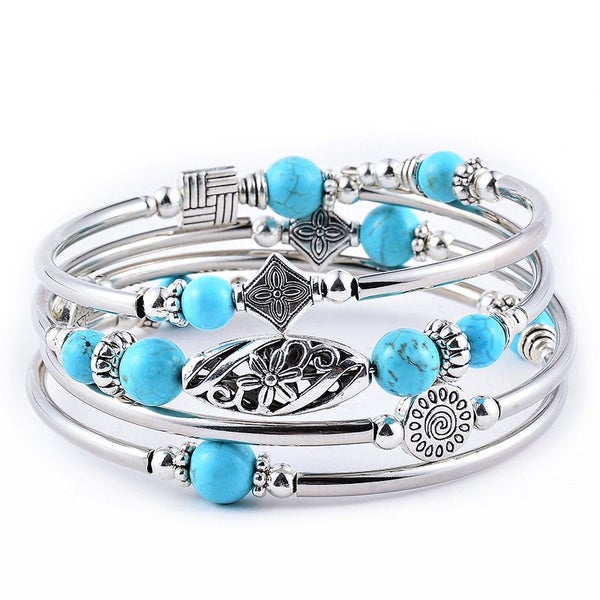 Natural Turquoise/Tigereye Multi-Layered Beaded Bracelet Carousel 1
