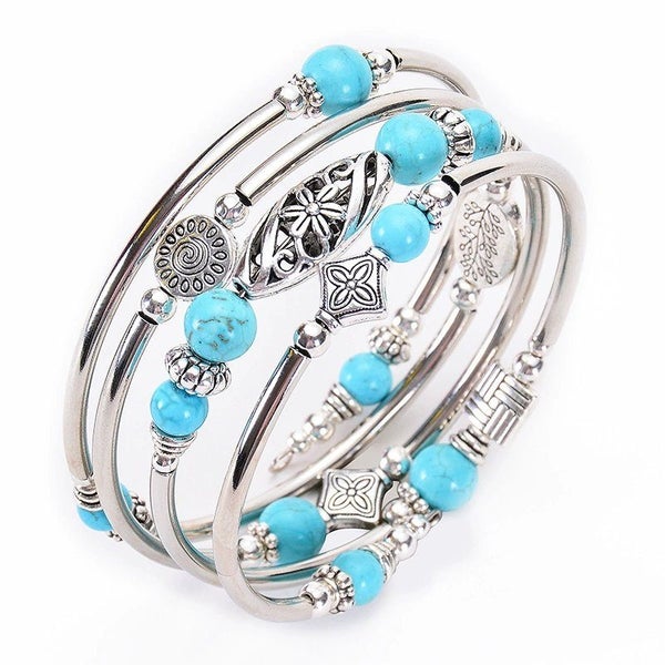Natural Turquoise/Tigereye Multi-Layered Beaded Bracelet Carousel 3
