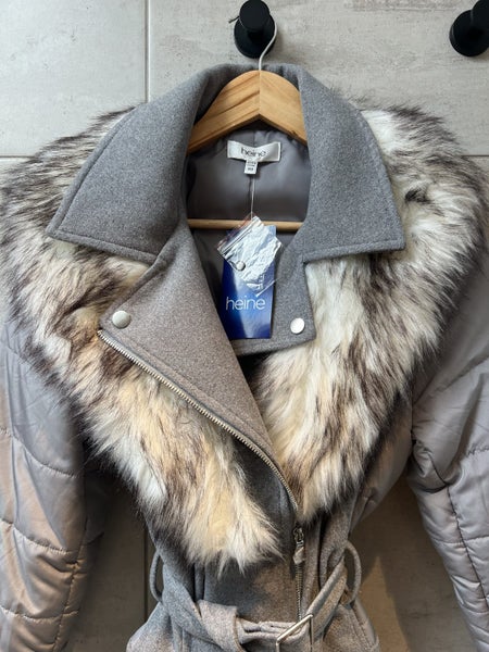 BNWT Heine grey mock fur and wool jacket. Size 10-12 rrp: $189.99 Carousel 2