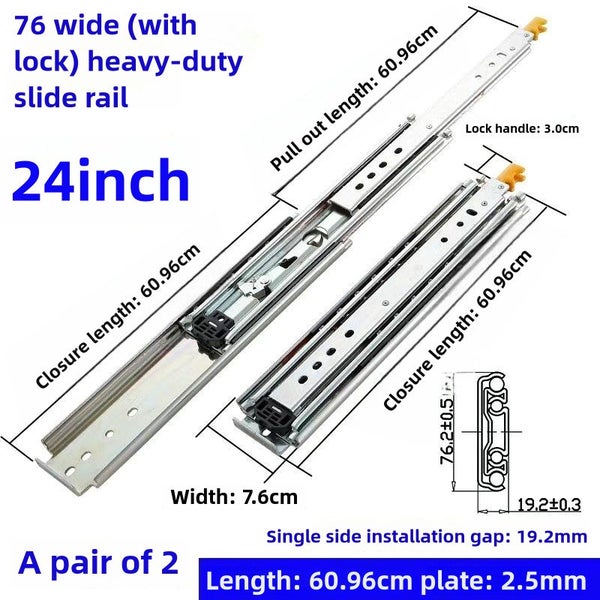 Drawer Slides 600mm x 76mm With Lock Heavy Duty Runners | Ball Bearing Runners Carousel 2