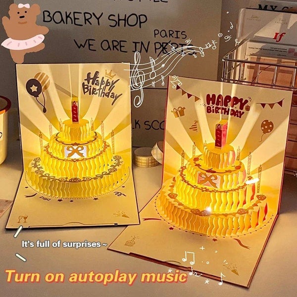 3D Musical Pop-Up Birthday Card LED Light & Envelope Carousel 1