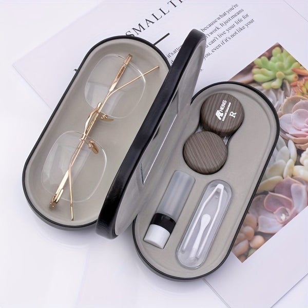 PTN NEW 1pc Leather Double Eyeglass & Contact Lens Case - Perfect For Travel Carousel 1