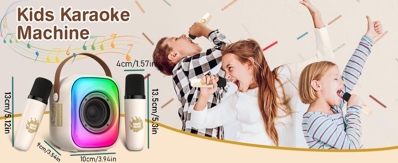 Karaoke Machine Kids Two Wireless Microphones Portable Bluetooth Speaker LED Carousel 1