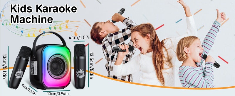 Karaoke Machine Kids Two Wireless Microphones Portable Bluetooth Speaker Carousel 1