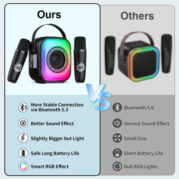Karaoke Machine Kids Two Wireless Microphones Portable Bluetooth Speaker Carousel 12