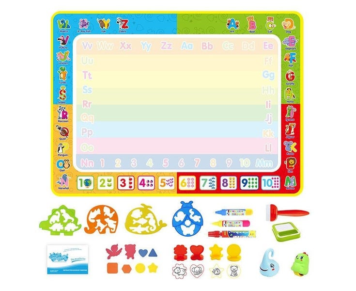 Magic Doodle Mat with Pens Stamps Cartoon Theme Water Coloring Rug Drawing Carousel 1