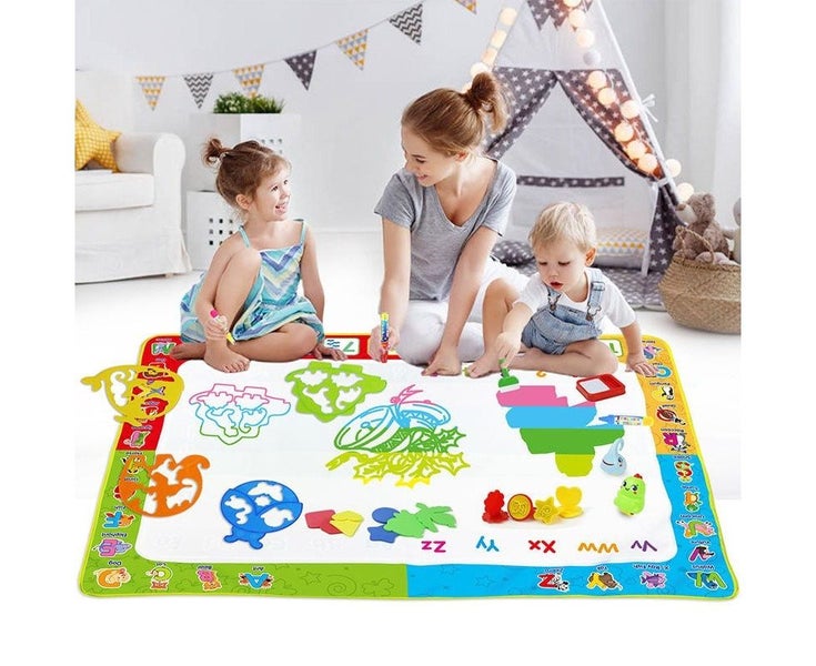 Magic Doodle Mat with Pens Stamps Cartoon Theme Water Coloring Rug Drawing Carousel 2