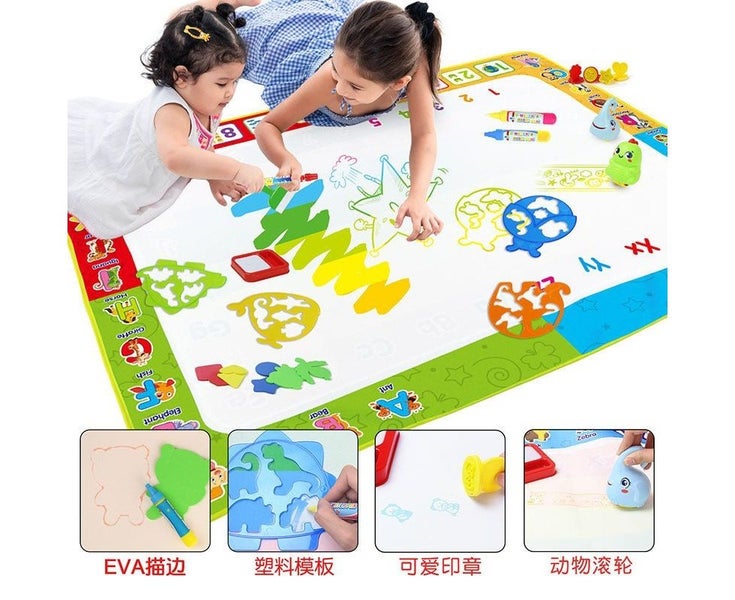 Magic Doodle Mat with Pens Stamps Cartoon Theme Water Coloring Rug Drawing Carousel 3