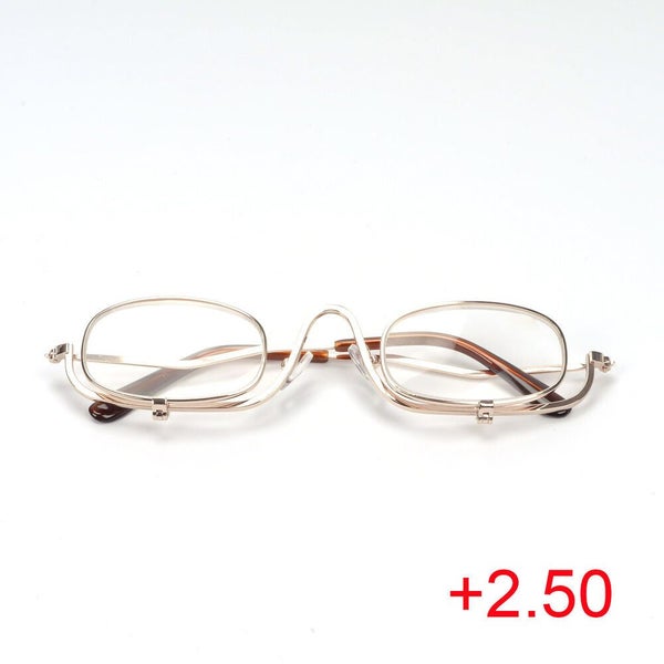Magnifying Make Up Makeup Glasses Flip Down Lenses Gold Metal Frame +2.5-4.0 Carousel 12