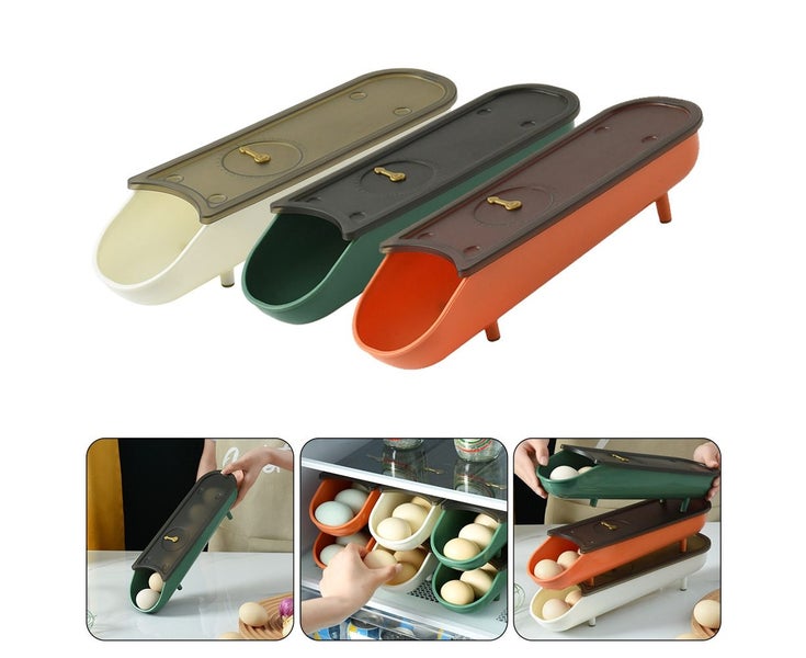 3pcs Kitchen egg tray with stackable timer, automatic rolling type with lid Carousel 1