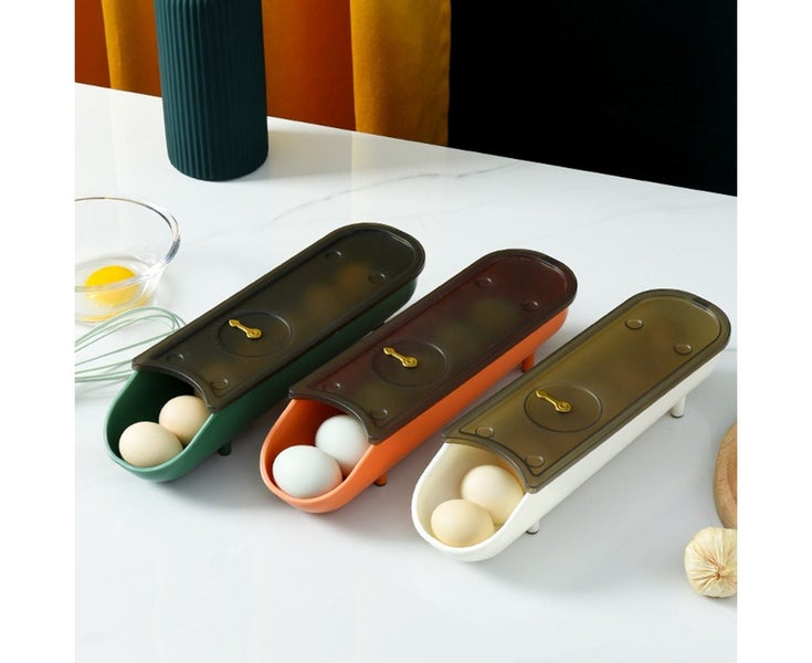 3pcs Kitchen egg tray with stackable timer, automatic rolling type with lid Carousel 3