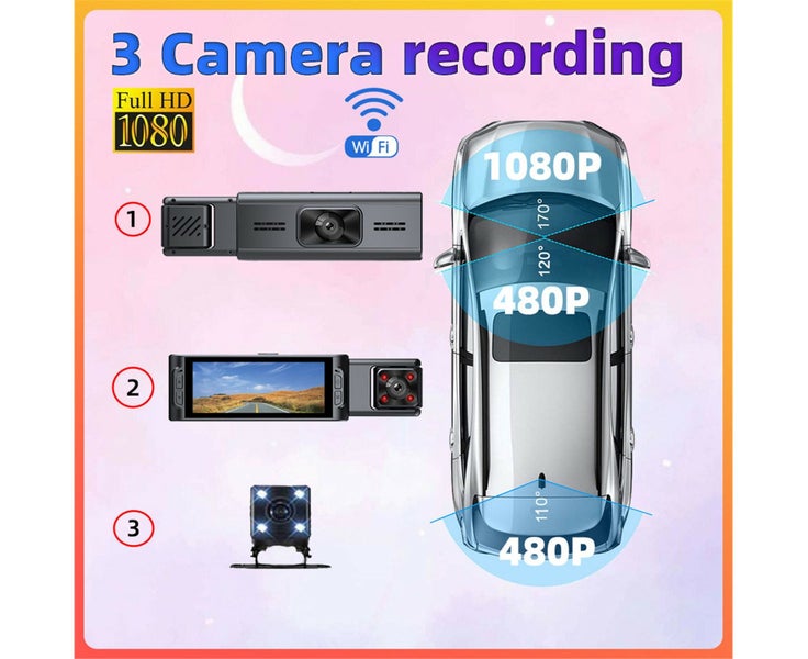 Dash cam 1080P WiFi in car camera, front car dash cam, WDR night vision, lo Carousel 2