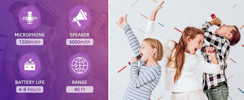Mini Karaoke Machine Kids Portable Bluetooth Speaker TV 2 Wireless Microphones Carousel 2