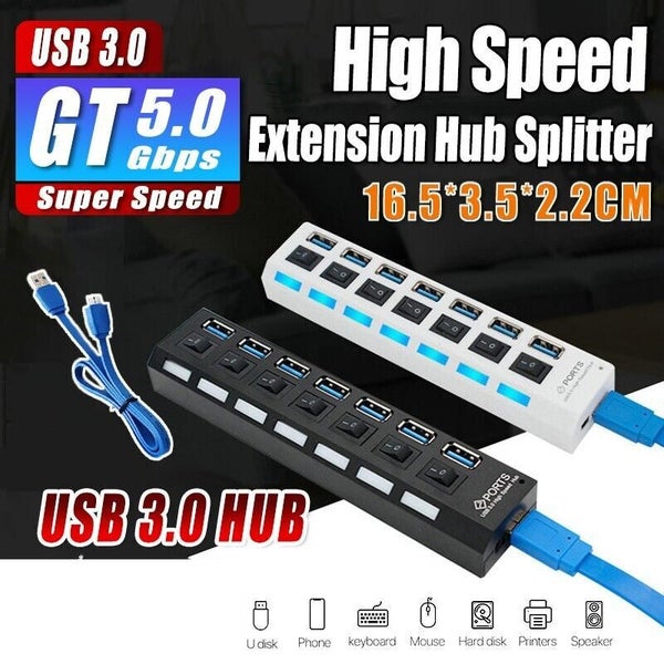 7 Port USB 3.0 High Speed Extension Hub Splitter Extender For PC Laptop MacBook Carousel 1