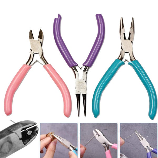 3X Jewellery Making Pliers Round Nose Pliers Beading DIY Wire Cutters Combo Tool Carousel 1