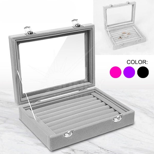 Vivva Velvet Ring Earring Jewelry Display Organizer Box Tray Holder Storage Case Carousel 1