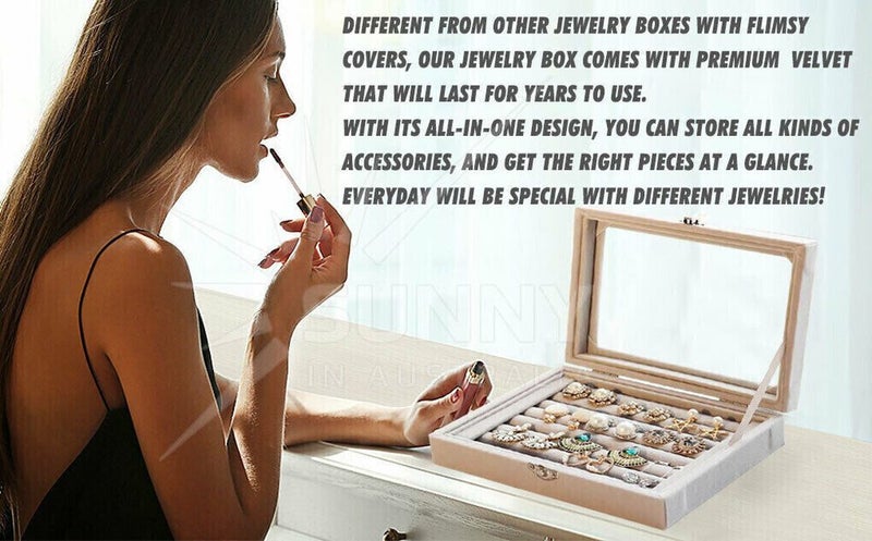 Vivva Velvet Ring Earring Jewelry Display Organizer Box Tray Holder Storage Case Carousel 2
