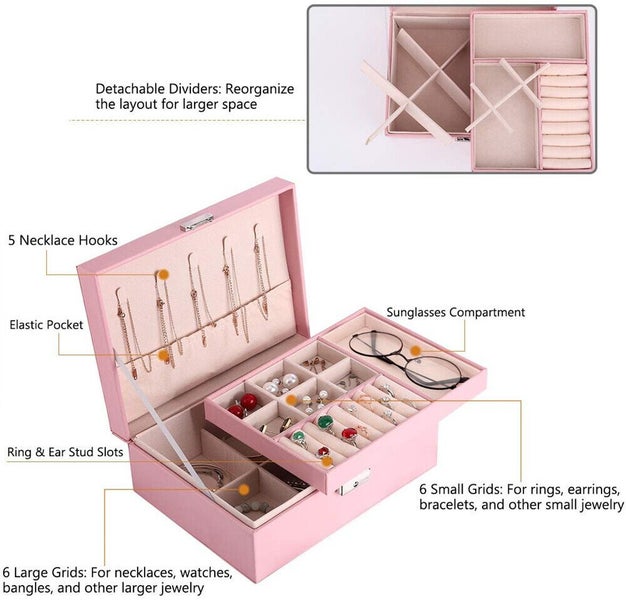 Velvet Ring Earring Jewelry Display Organizer Box Tray Holder Storage Case Box Carousel 2