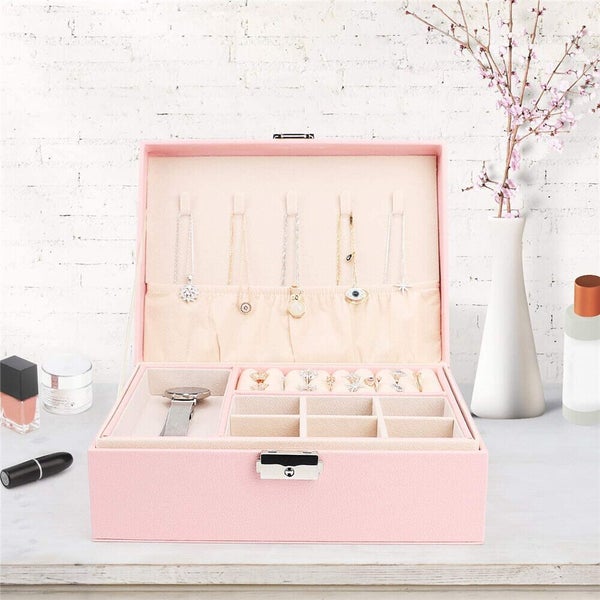 Velvet Ring Earring Jewelry Display Organizer Box Tray Holder Storage Case Box Carousel 15