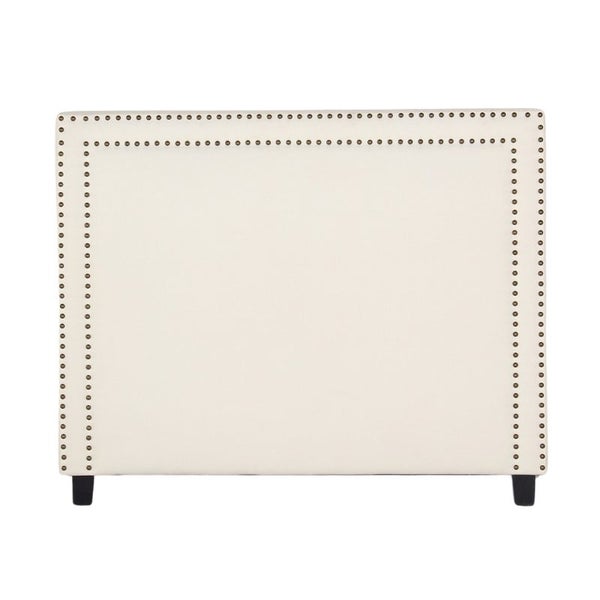 Bed Head Queen White Headboard Upholstery Fabric Studded Buttons Headboards & F Carousel 1