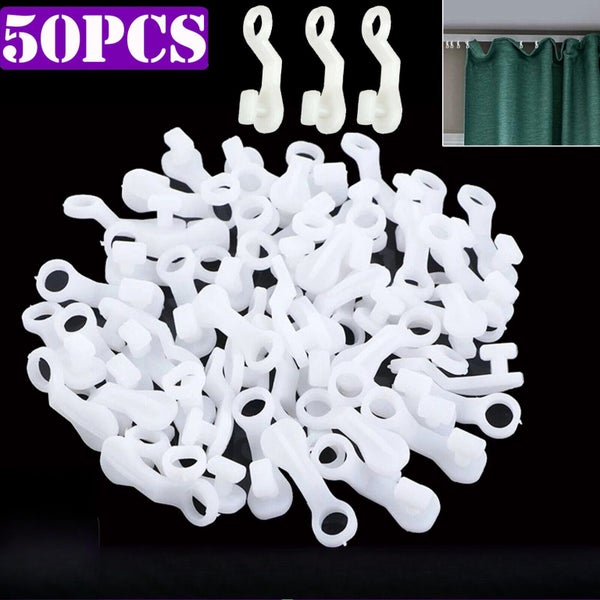 50PCS Hanging Curtain Glide Hook Ring Rail Runner Track Window Grip Drape Hook Carousel 1