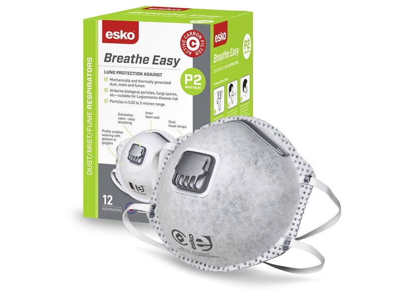 Esko BreatheEasy Dust Mask P2 Carbon w Valve - Box 12 Carousel 3