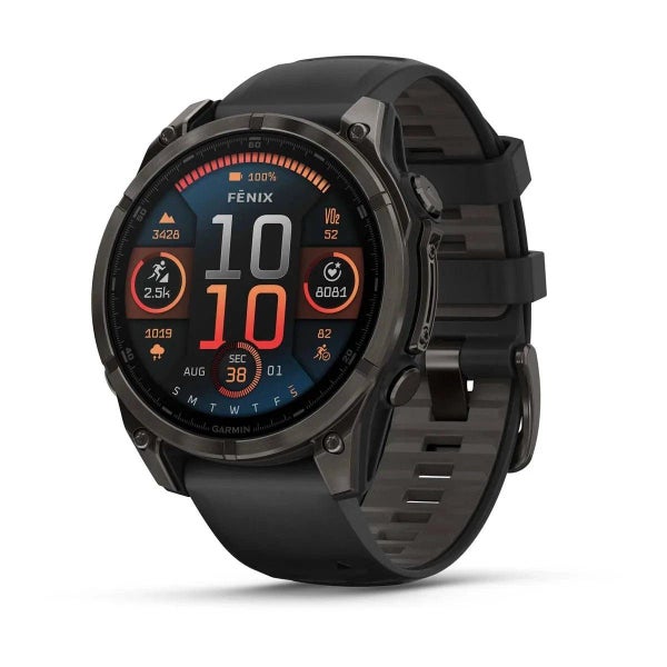 fenix 8 - 47 mm, AMOLED Sapphire, Carbon Grey DLC Titanium with Black/Pebble ... Carousel 1