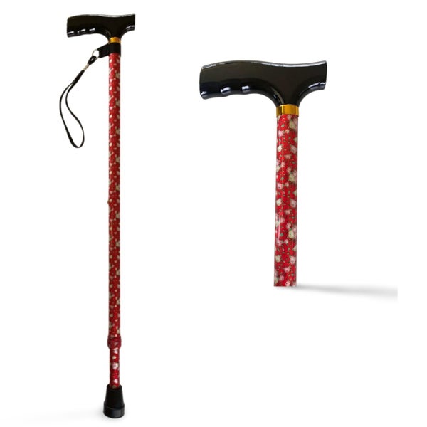 T Handle Walking Stick - Rose Pattern Lightweight Cane Carousel 1