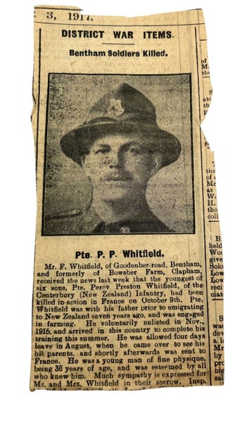 New Zealand WW1 Medal Group 44614 Pte P. P. Whitfield NZEF K.I.A with Papers. Carousel 5