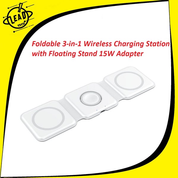 iLead Foldable 3-in-1 Wireless Charging Station with Floating Stand 15W Adapter628638537818901117