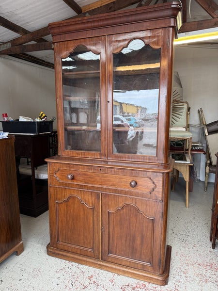 A Victorian Era Mahogany Glazed Bookcase Secretaire Cabinet Carousel 1