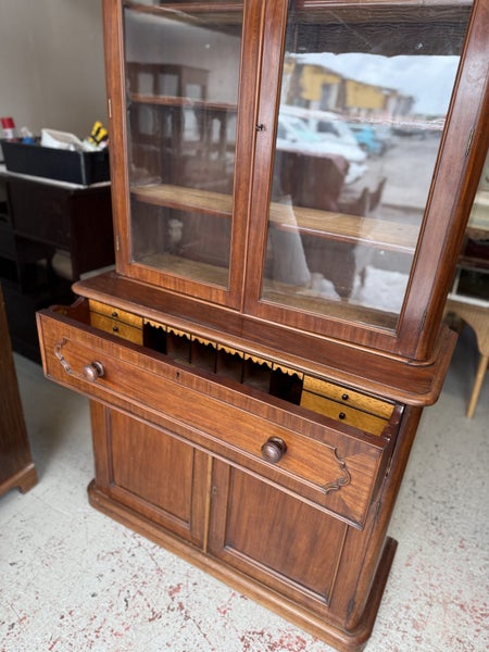 A Victorian Era Mahogany Glazed Bookcase Secretaire Cabinet Carousel 2