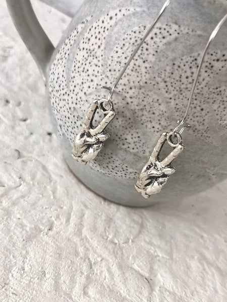 Funky Peace Sign Pendant Earrings - Stainless Steel Hooks Carousel 4