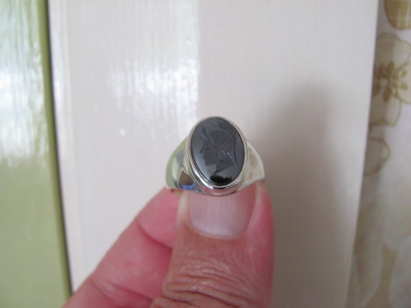 $1Res Mens Hematite Stone Stg Sterling Silver Ring Carousel 3