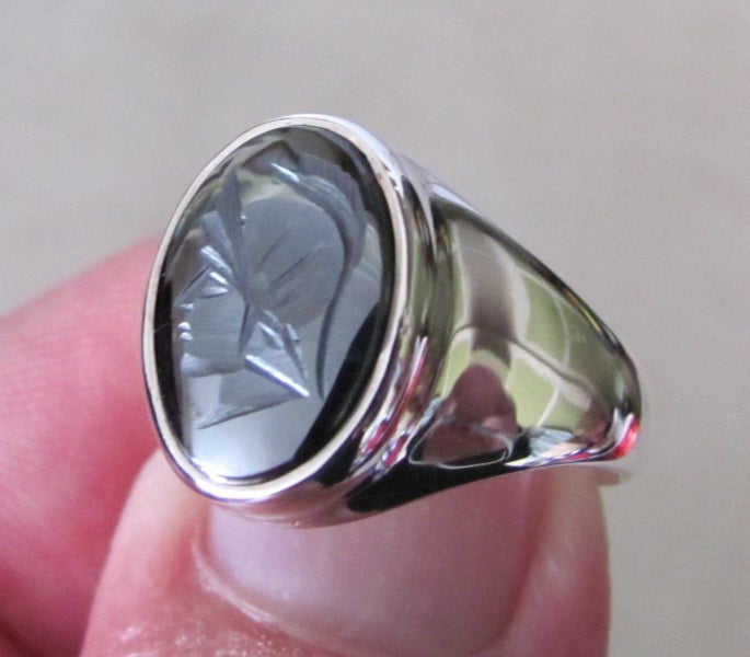 $1Res Mens Hematite Stone Stg Sterling Silver Ring Carousel 1