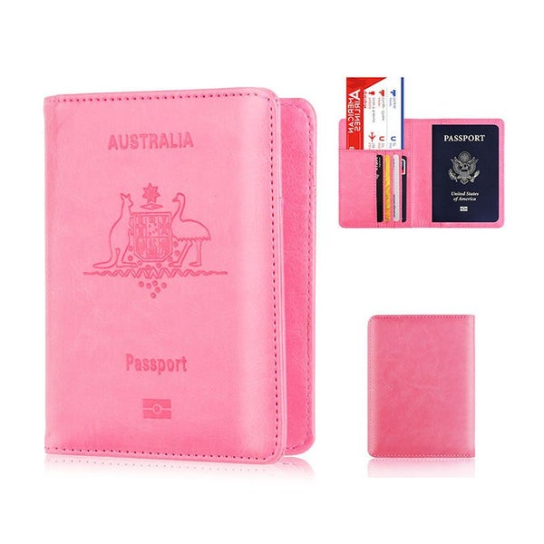 Australia Passport Holder with Card Slots RFID Blocking for Travel-Pink Carousel 1