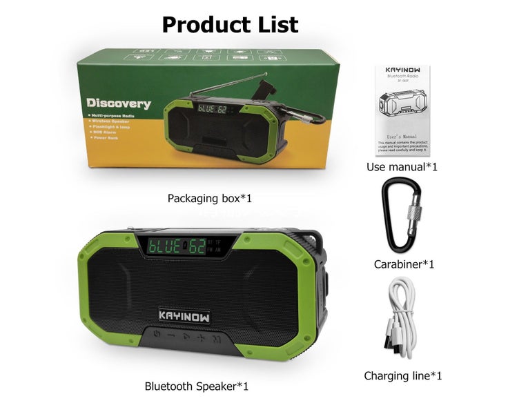 Solar Hand Crank Emergency Weather Radio, Portable Bluetooth AM/FM/NOAA We Carousel 2