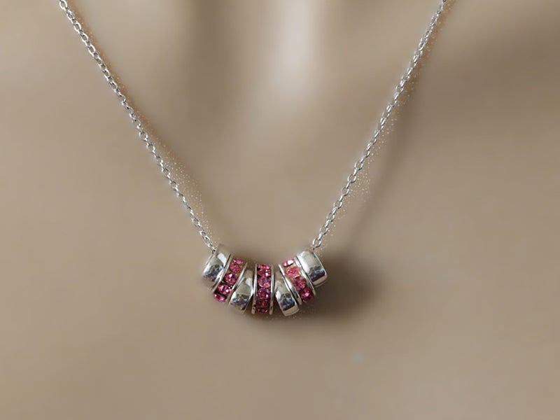 Sterling silver 7 rings of Luck in Pink crystal hearts on .925 Chain Carousel 1