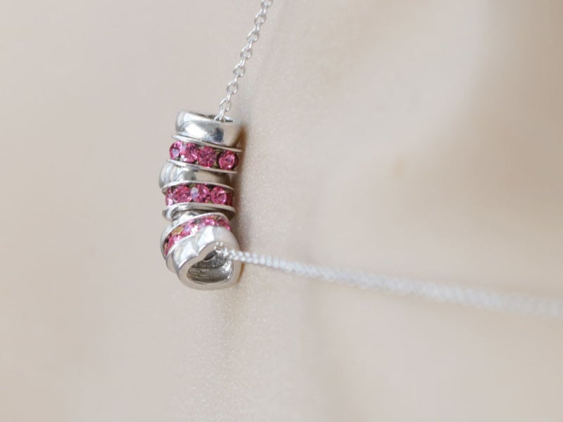 Sterling silver 7 rings of Luck in Pink crystal hearts on .925 Chain Carousel 2